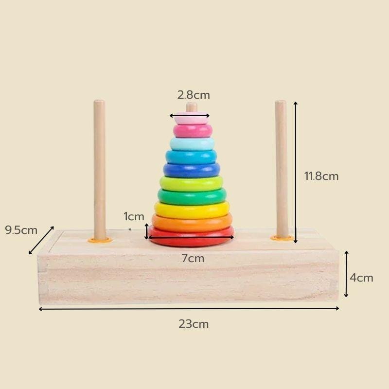 Anneaux Montessori sur Tige en Bois | Tour de Hanoï – Logique & Motricité