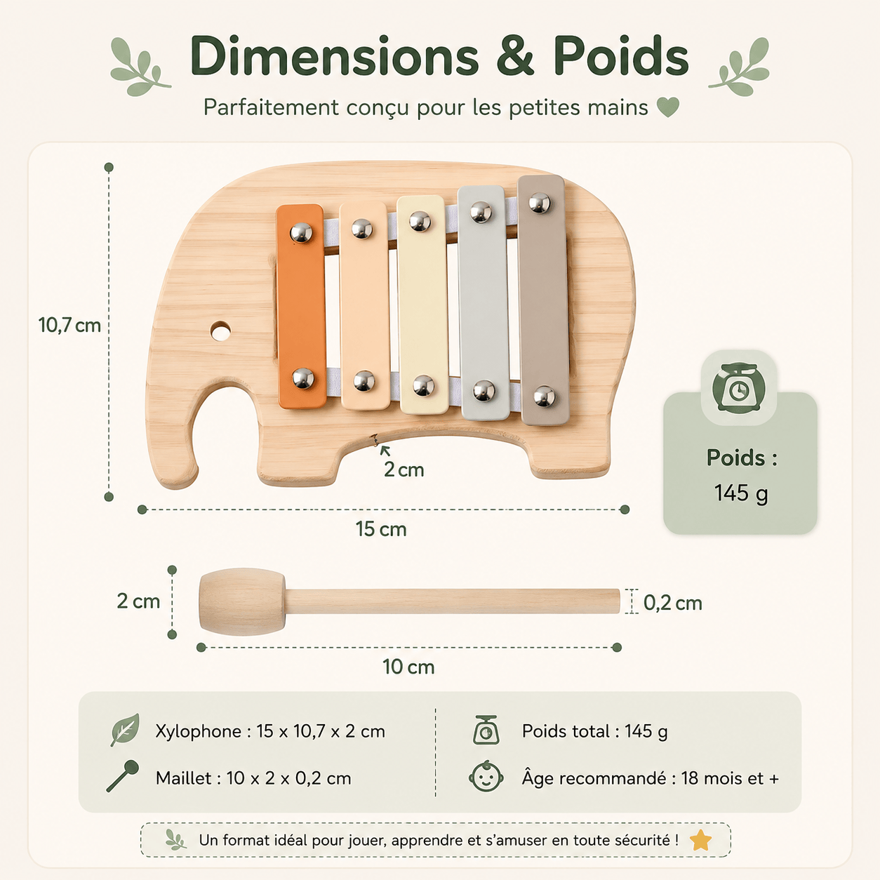 Jeux Montessori 1 an | Petit Elephant Xylophone – Éveil musical en bois