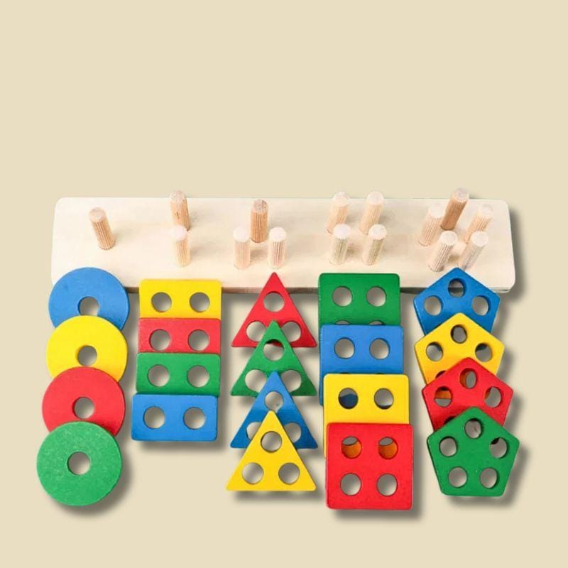 Montessori-jeux Formes Géométriques en Bois | Domino Couleurs Franches