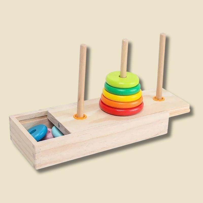 Anneaux Montessori sur Tige en Bois | Tour de Hanoï – Logique & Motricité