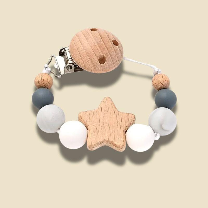 Attache Tétine Montessori | Ma petite Etoile Gris Blanc
