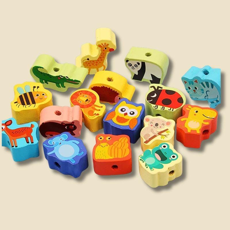 Jeux Montessori 2 ans | Tige à Enfiler Les Animaux (24Pc)