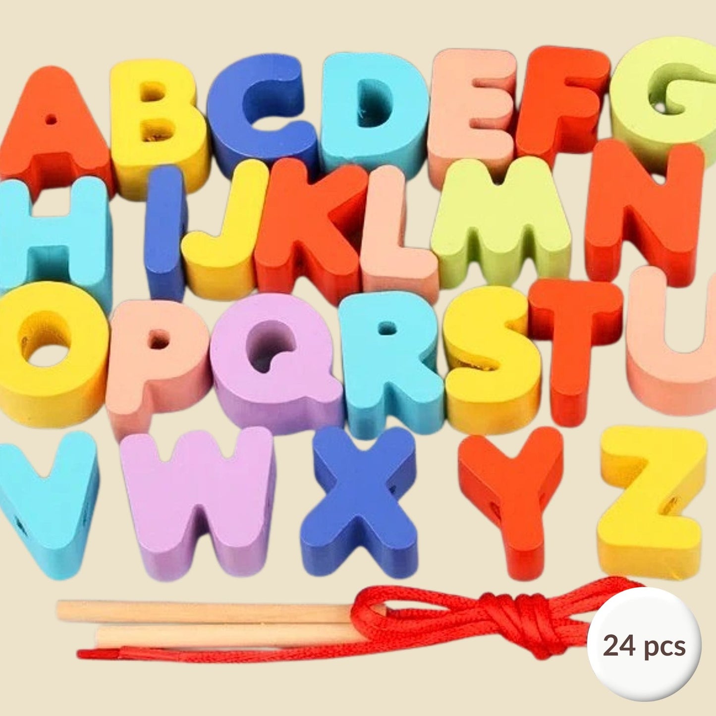 Jeux Montessori 2 ans | Tige à Enfiler – Motricité Fine & Premiers Apprentissages L'Alphabet (24Pc)
