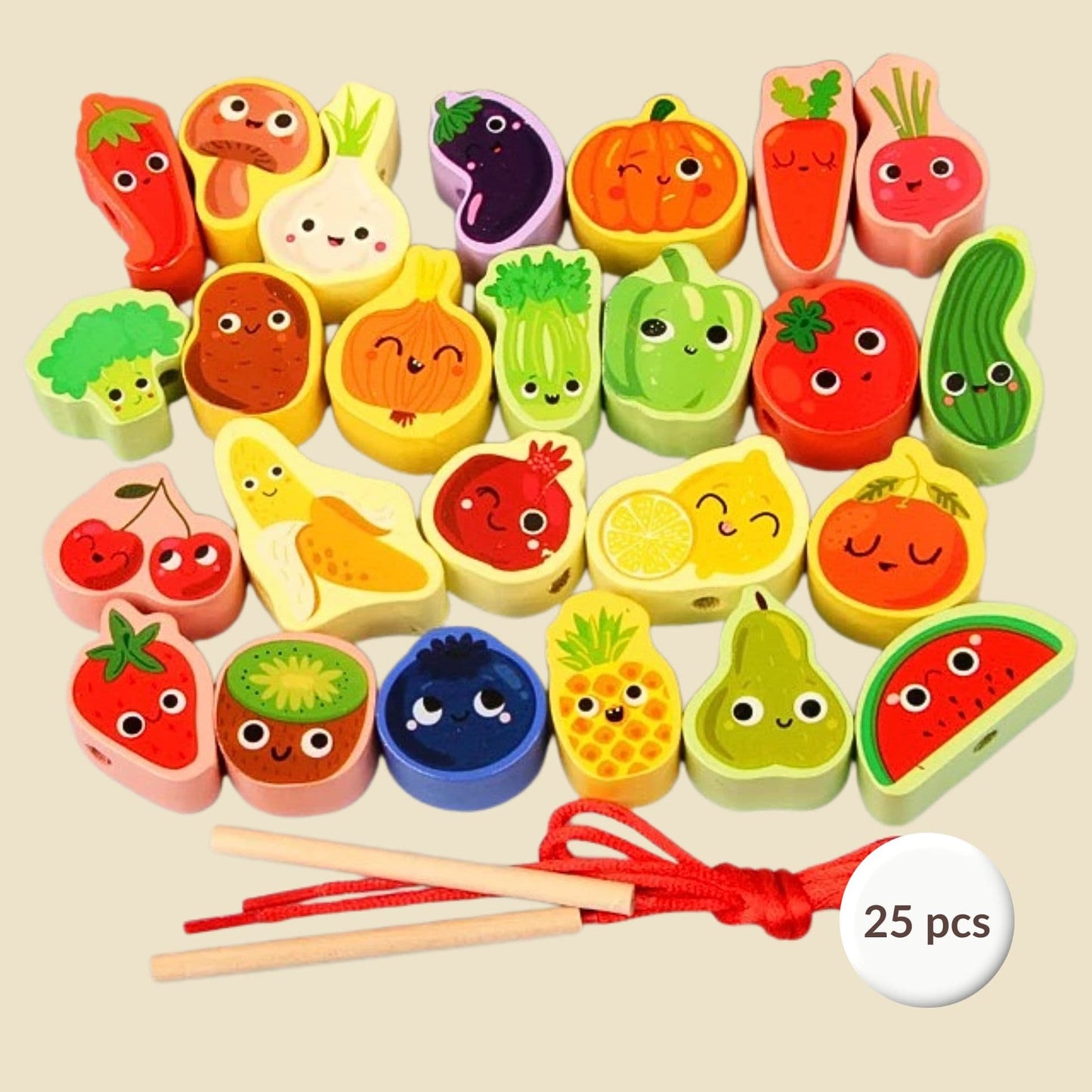 Jeux Montessori 2 ans | Tige à Enfiler – Motricité Fine & Premiers Apprentissages Les Fruits (25Pc)