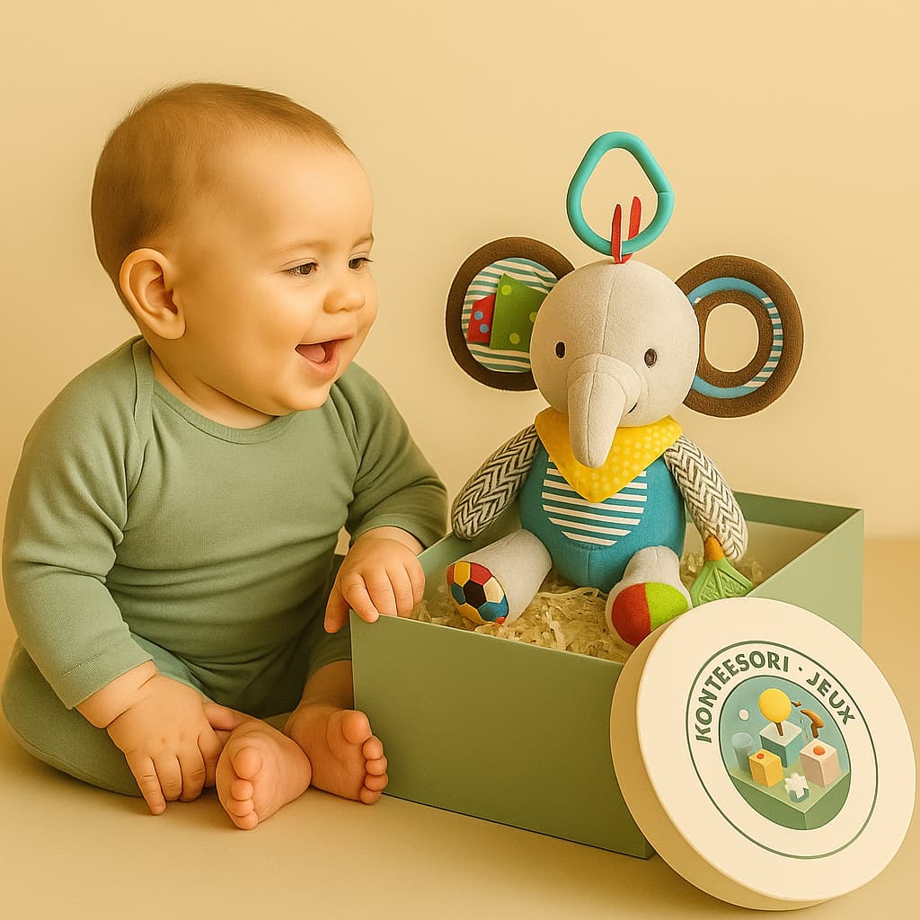 Jouet Montessori Bébé | Peluche Sensorielle Eléphant