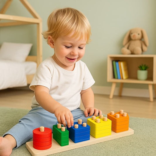 Montessori-jeux Formes Géométriques en Bois | Domino Couleurs Franches
