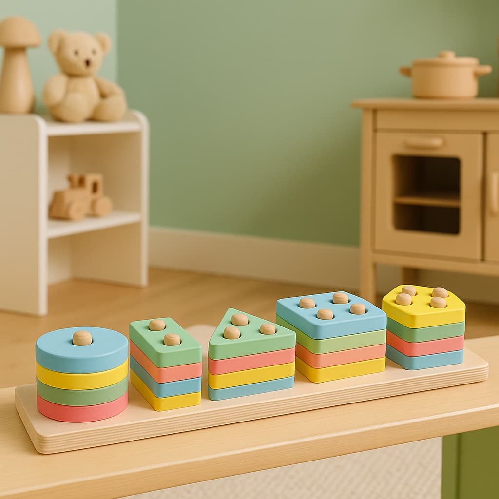 Montessori-jeux Formes Géométriques en Bois | Domino Couleurs Pastel