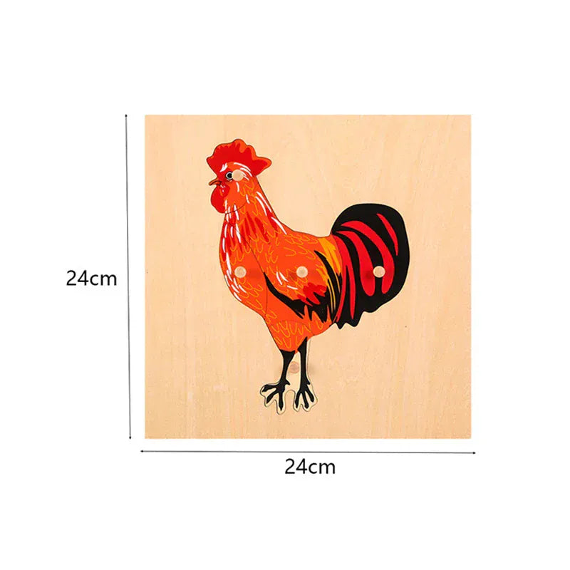 Puzzle Montessori en Bois | Mes Amis les Animaux Coq