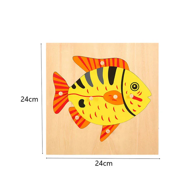 Puzzle Montessori en Bois | Mes Amis les Animaux Poisson